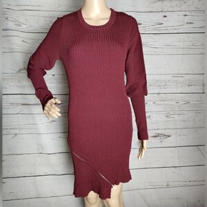 Central Park West Burgundy Long Sleeve Sweater Dress Large